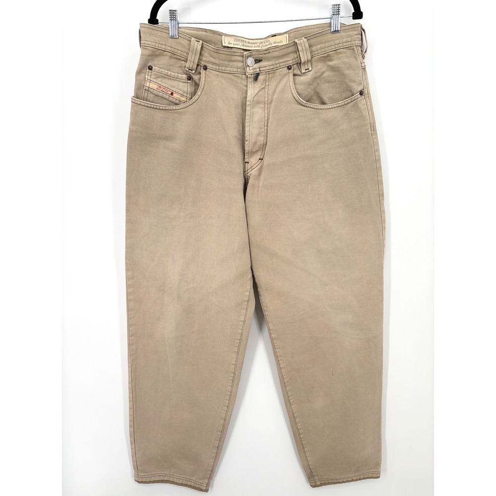Vtg Diesel Saddle Jeans Mens 36 Beige Khaki Button Fly Straight Leg Made Italy
